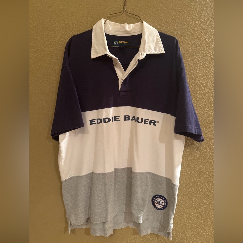 Eddie Bauer Men Polo Button Soft Cotton Rugby Shirt Dress Size L